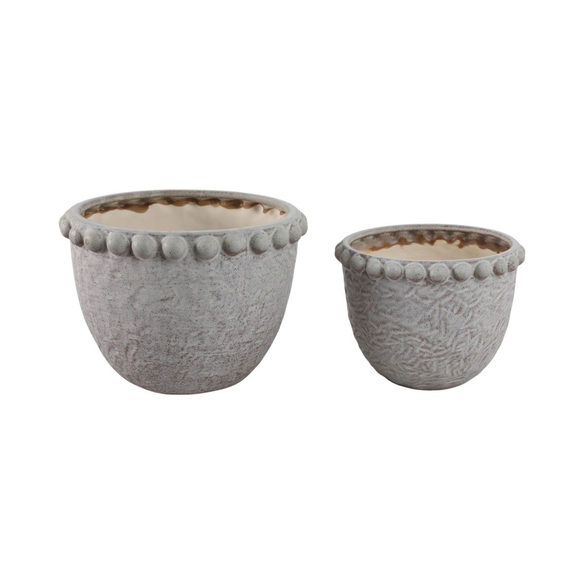 9" / 11" Beaded Trim Planters (Set of 2) - Ivory