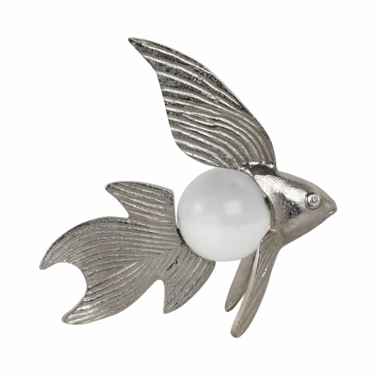 10X6" Metal Fish With Acrylic Ball - Silver