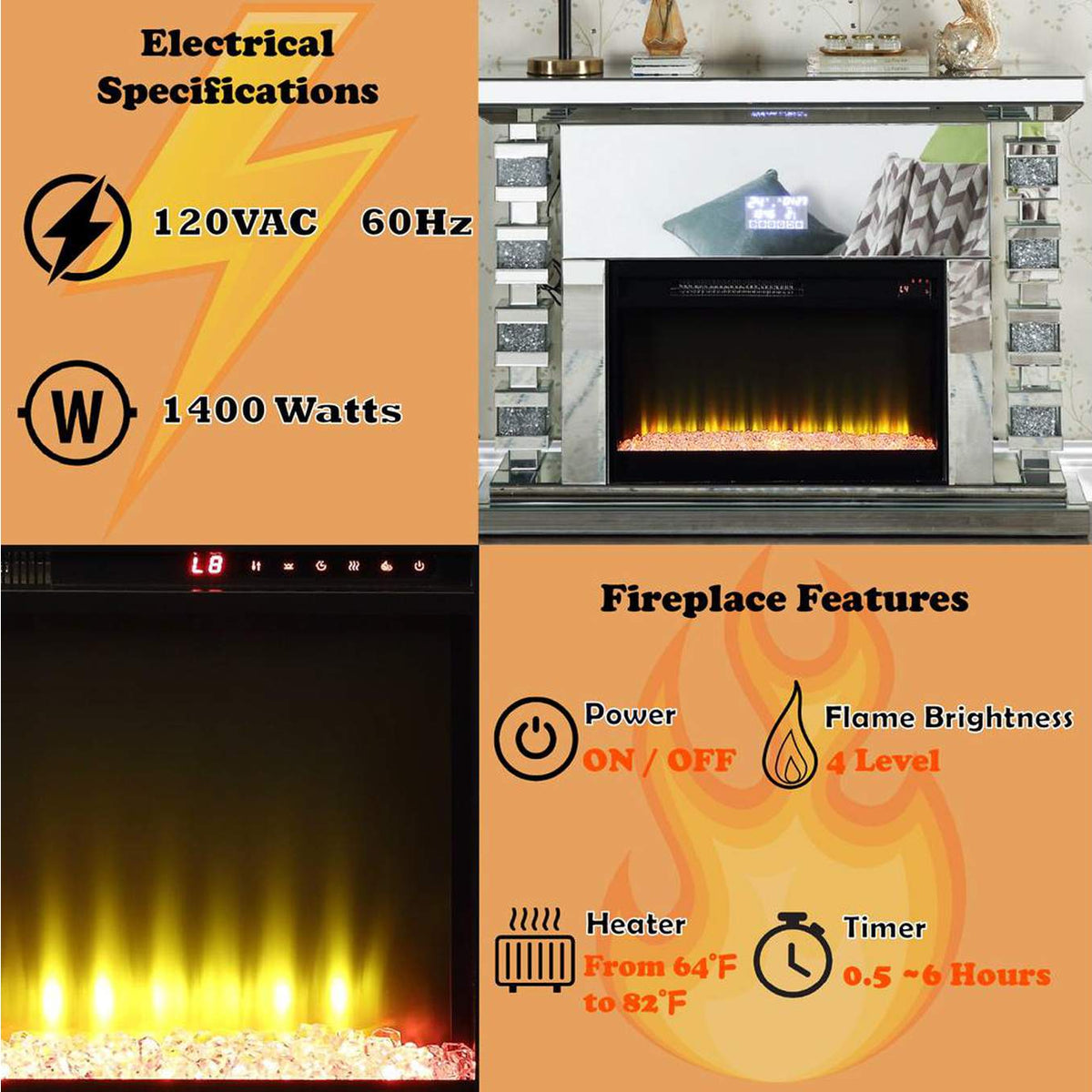 AC00509 Noralie Fireplace with Bluetooth