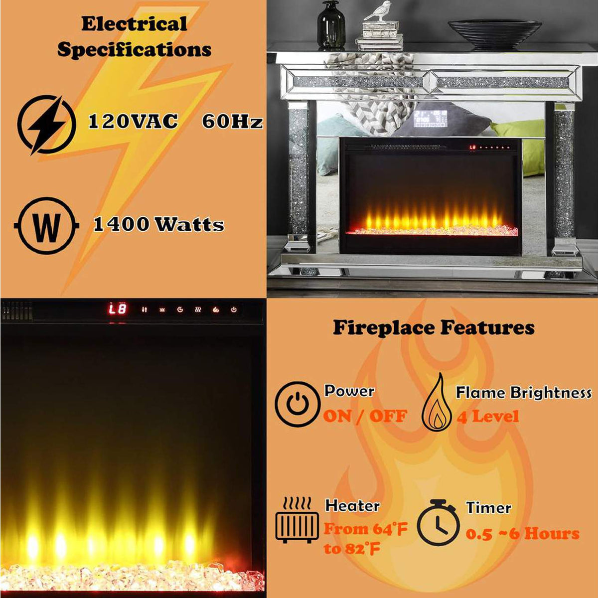 AC00510 Noralie Fireplace with Bluetooth