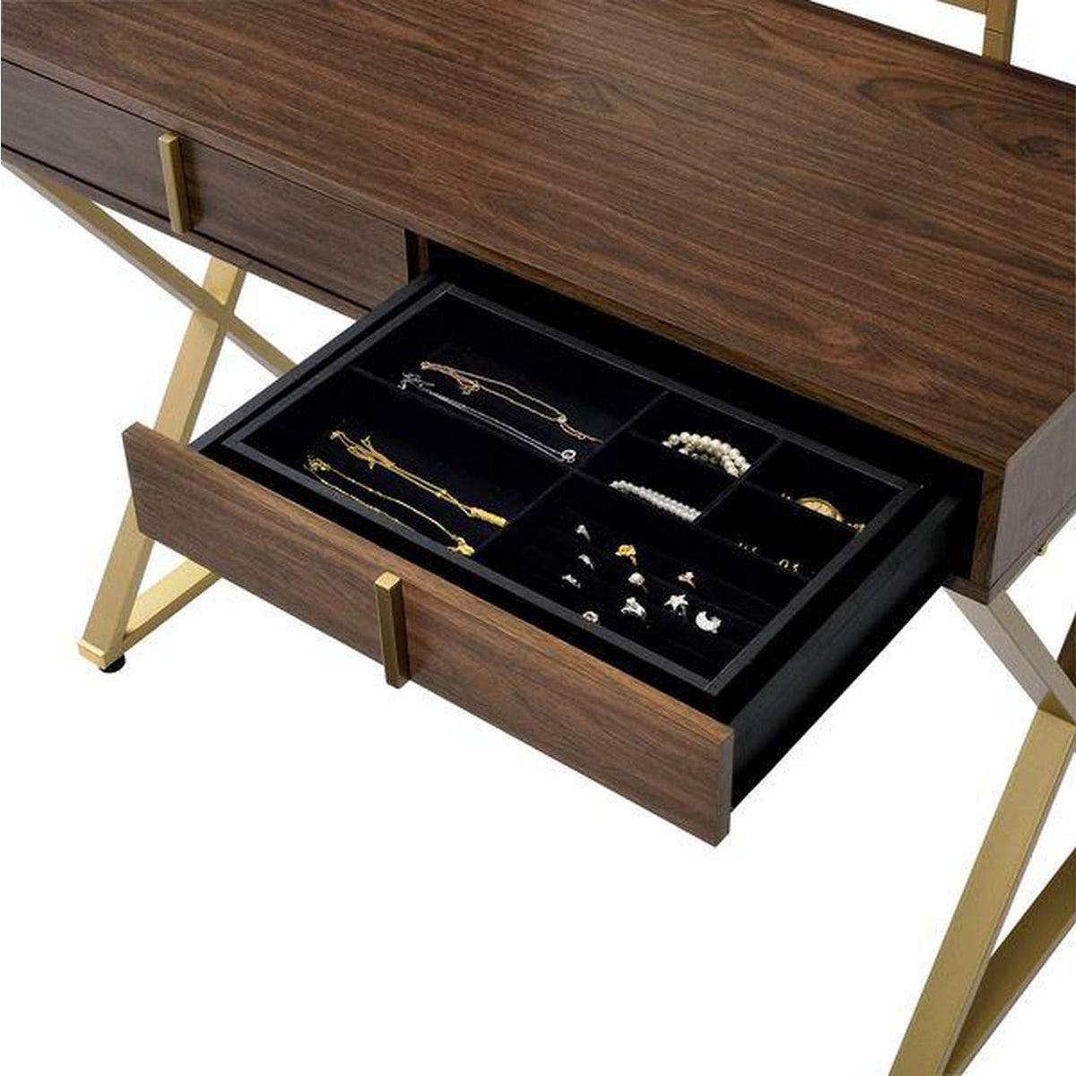 AC00665 Coleen Vanity Desk with Mirror and Jewelry Tray