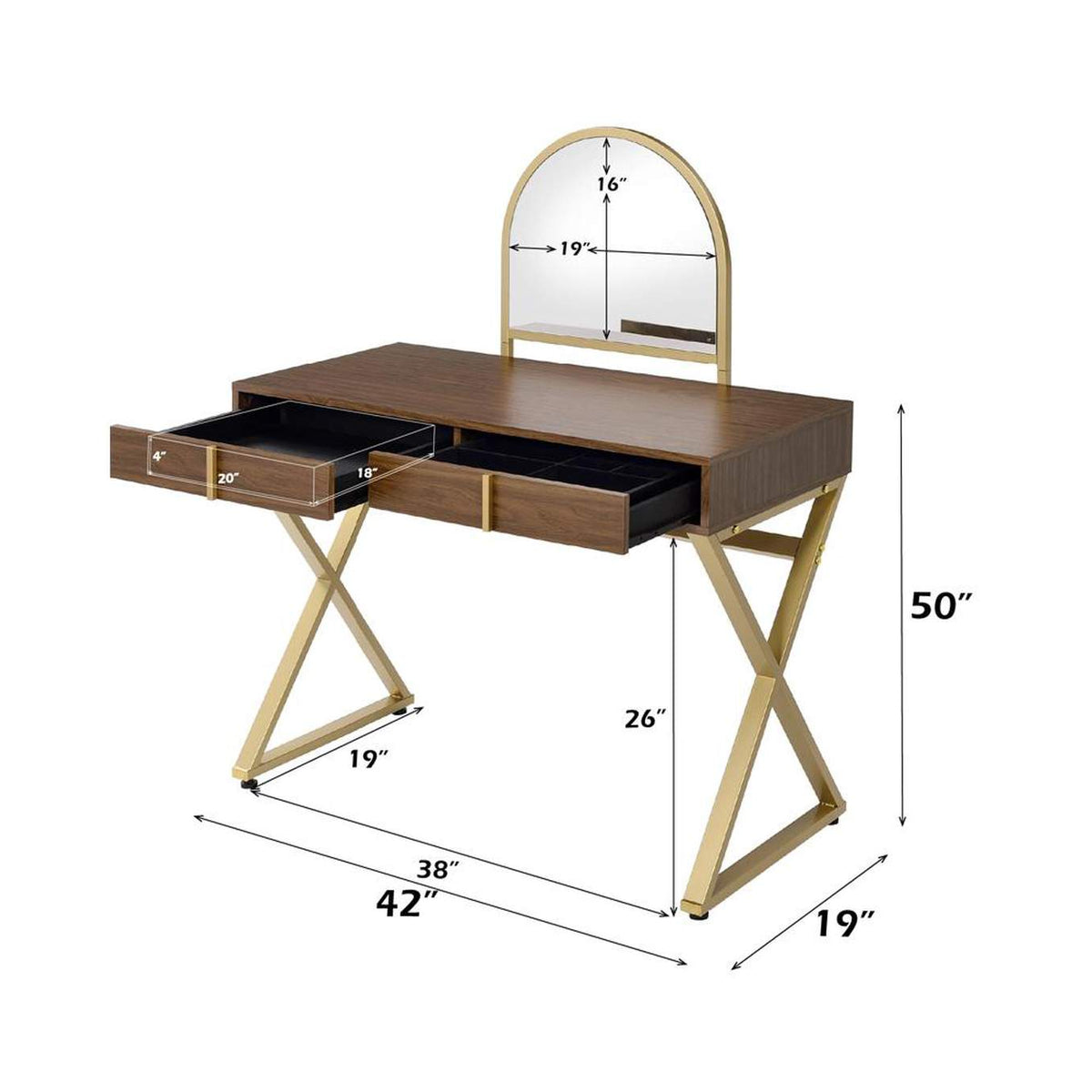 AC00665 Coleen Vanity Desk with Mirror and Jewelry Tray