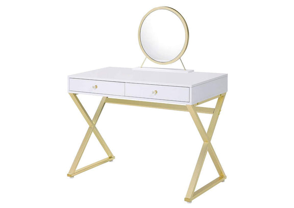 AC00667 Coleen Vanity Desk with Mirror and Jewelry Tray