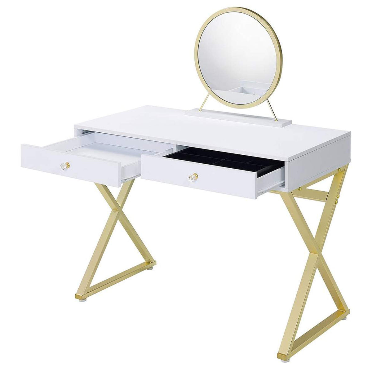 AC00667 Coleen Vanity Desk with Mirror and Jewelry Tray