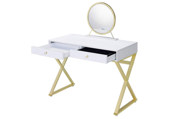 AC00667 Coleen Vanity Desk with Mirror and Jewelry Tray