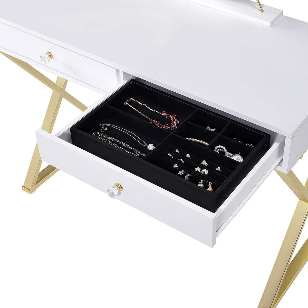 AC00667 Coleen Vanity Desk with Mirror and Jewelry Tray