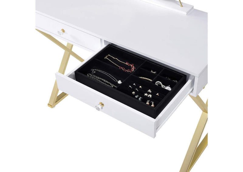 AC00667 Coleen Vanity Desk with Mirror and Jewelry Tray