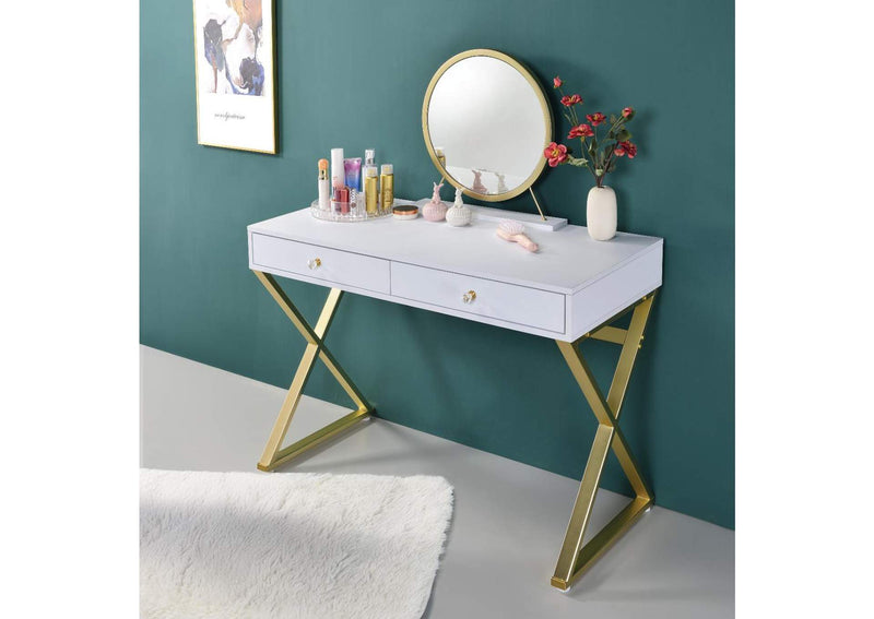 AC00667 Coleen Vanity Desk with Mirror and Jewelry Tray