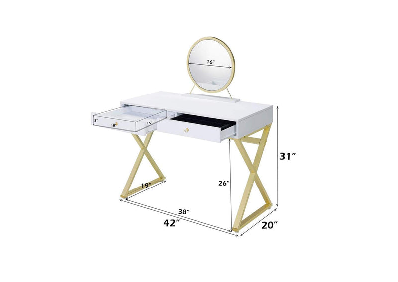 AC00667 Coleen Vanity Desk with Mirror and Jewelry Tray