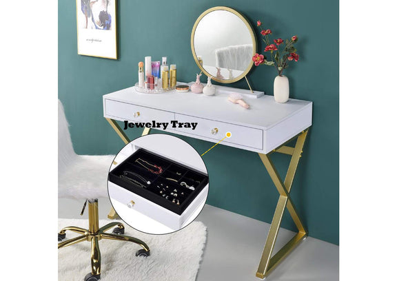 AC00667 Coleen Vanity Desk with Mirror and Jewelry Tray