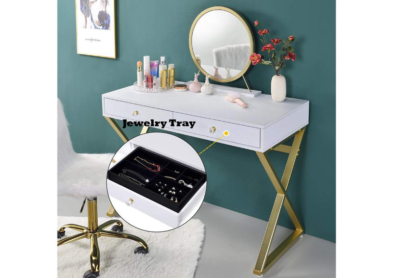 AC00667 Coleen Vanity Desk with Mirror and Jewelry Tray