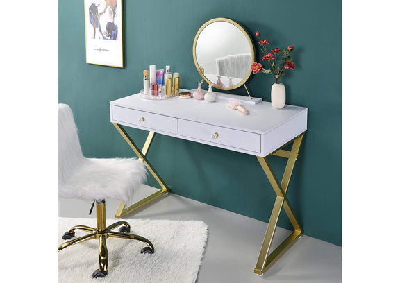 AC00667 Coleen Vanity Desk with Mirror and Jewelry Tray