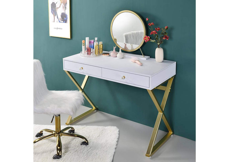 AC00667 Coleen Vanity Desk with Mirror and Jewelry Tray