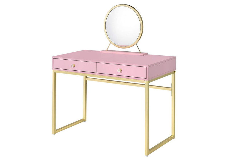 AC00668 Coleen Vanity Desk with Mirror and Jewelry Tray