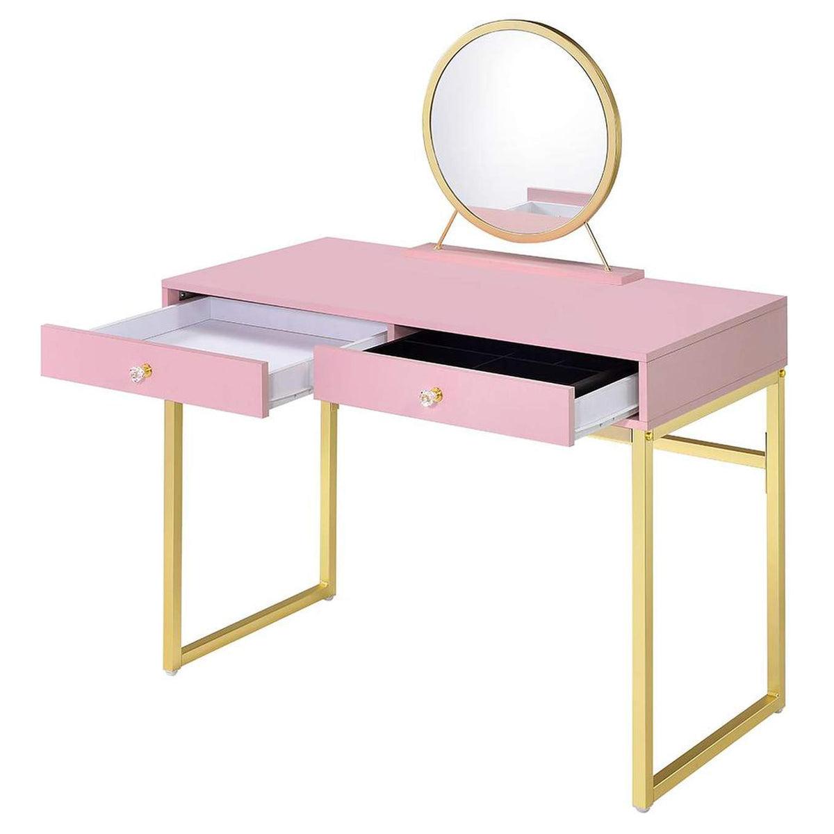 AC00668 Coleen Vanity Desk with Mirror and Jewelry Tray