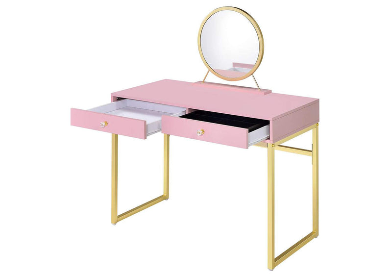 AC00668 Coleen Vanity Desk with Mirror and Jewelry Tray