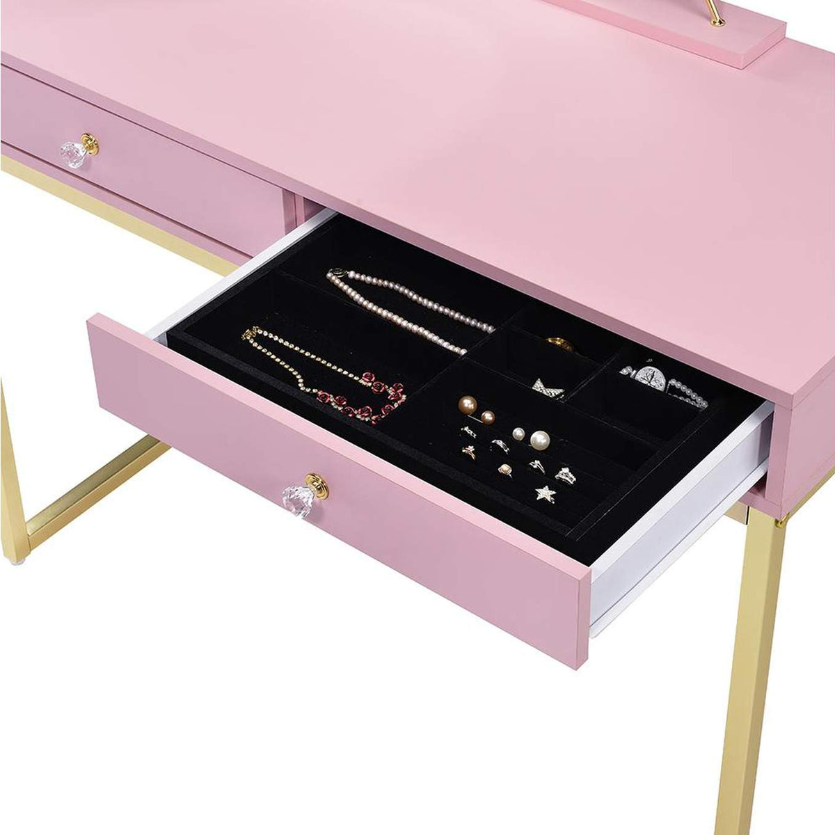 AC00668 Coleen Vanity Desk with Mirror and Jewelry Tray
