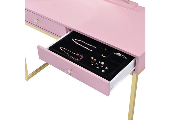 AC00668 Coleen Vanity Desk with Mirror and Jewelry Tray