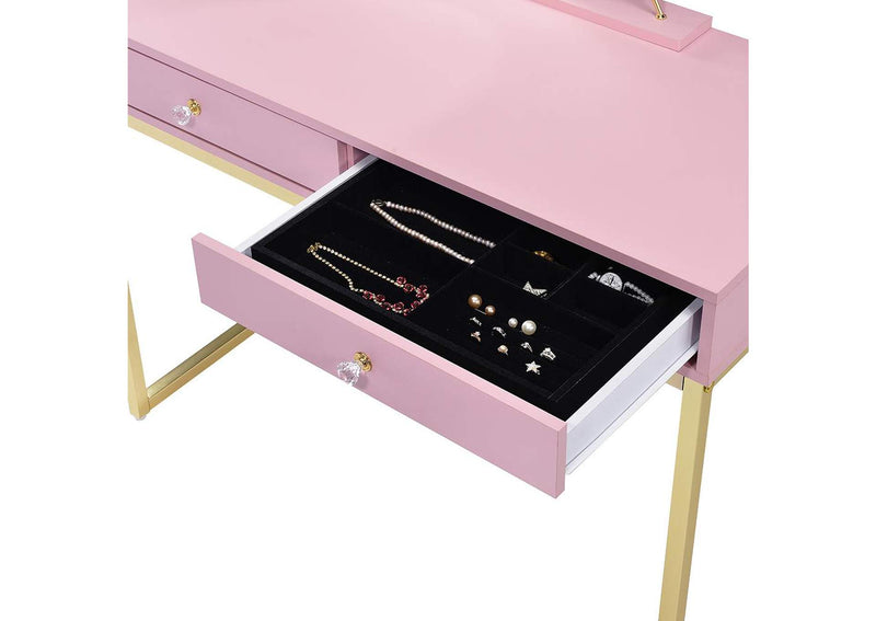 AC00668 Coleen Vanity Desk with Mirror and Jewelry Tray