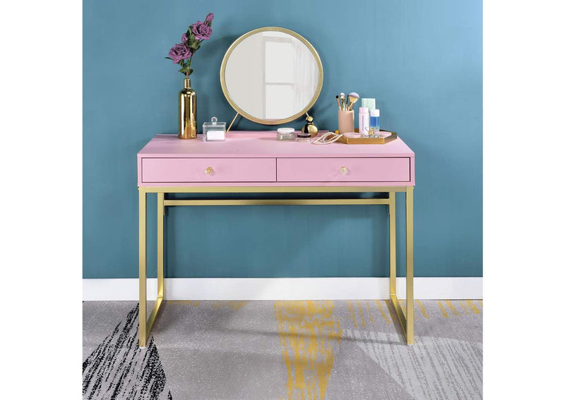 AC00668 Coleen Vanity Desk with Mirror and Jewelry Tray