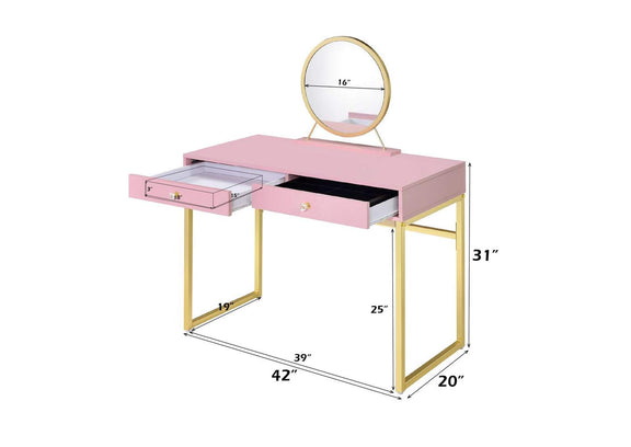 AC00668 Coleen Vanity Desk with Mirror and Jewelry Tray