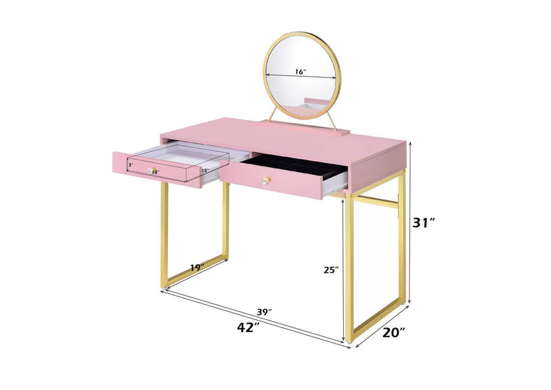 AC00668 Coleen Vanity Desk with Mirror and Jewelry Tray