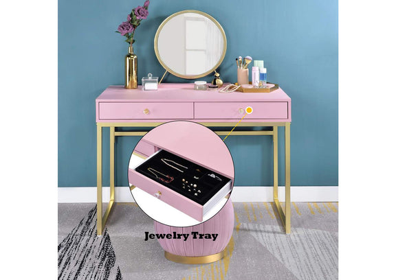 AC00668 Coleen Vanity Desk with Mirror and Jewelry Tray