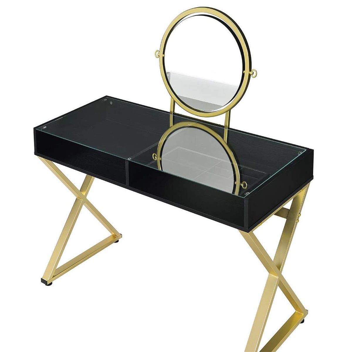 AC00669 Coleen Vanity Desk with Mirror and Jewelry Tray