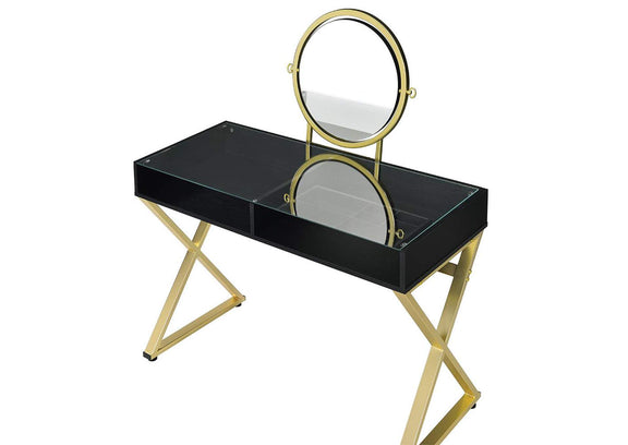 AC00669 Coleen Vanity Desk with Mirror and Jewelry Tray