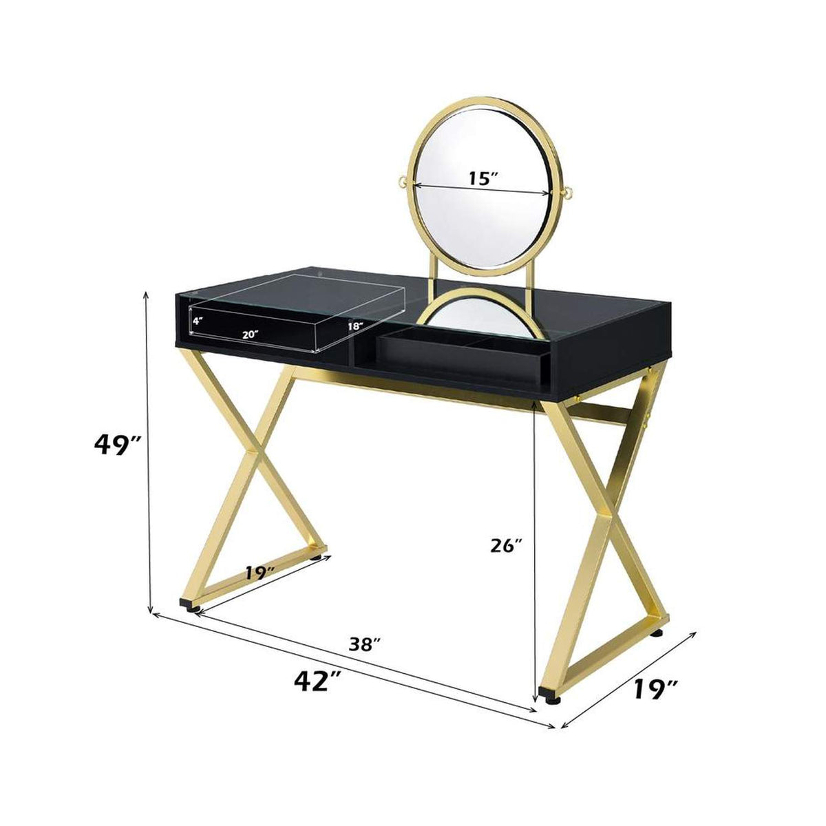 AC00669 Coleen Vanity Desk with Mirror and Jewelry Tray