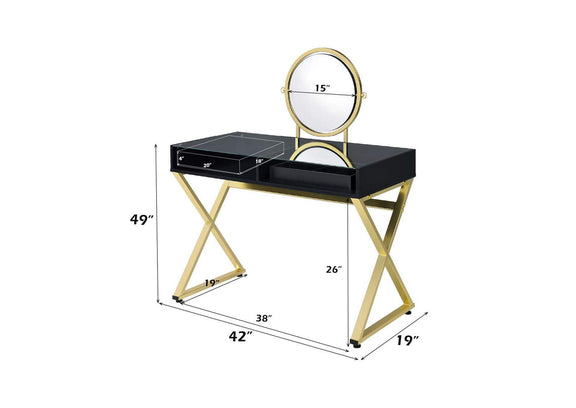 AC00669 Coleen Vanity Desk with Mirror and Jewelry Tray