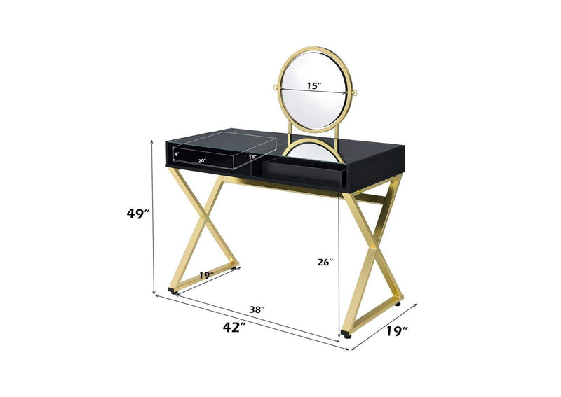 AC00669 Coleen Vanity Desk with Mirror and Jewelry Tray