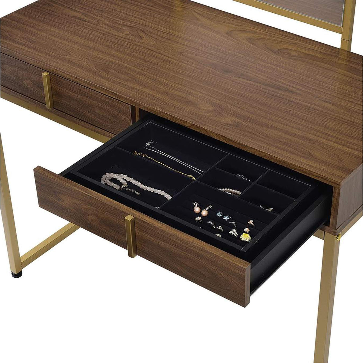 AC00670 Coleen Vanity Desk with Mirror and Jewelry Tray