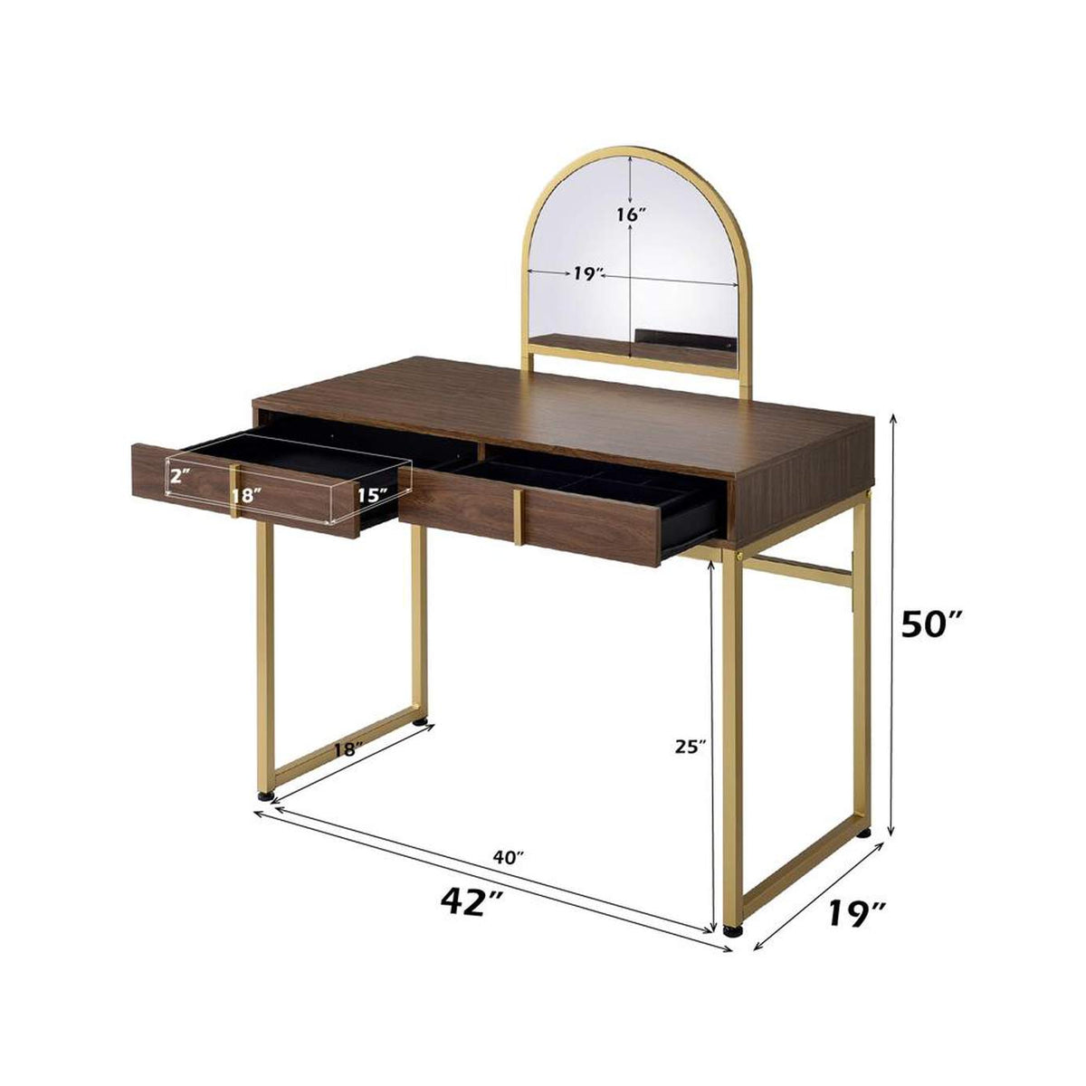 AC00670 Coleen Vanity Desk with Mirror and Jewelry Tray