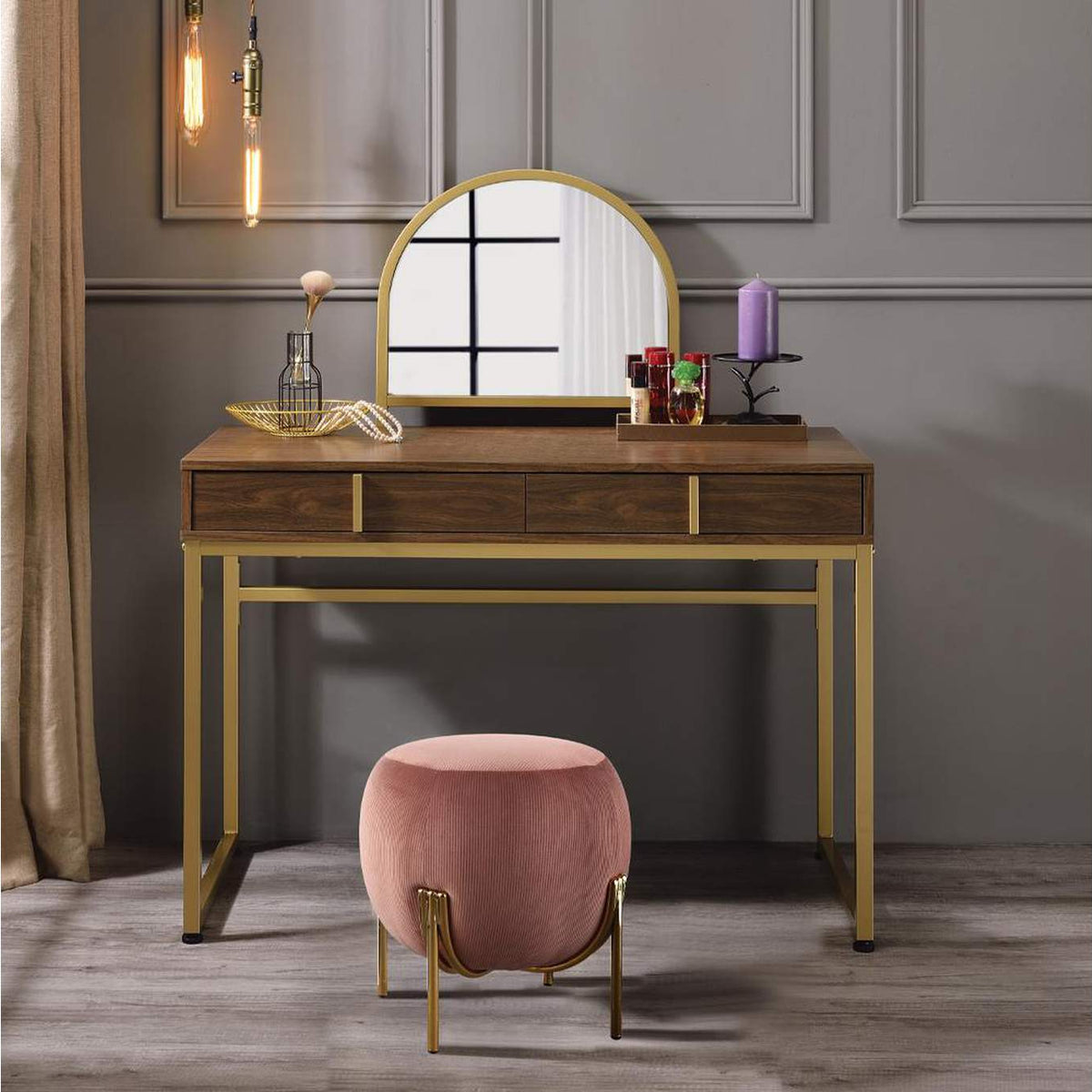 AC00670 Coleen Vanity Desk with Mirror and Jewelry Tray