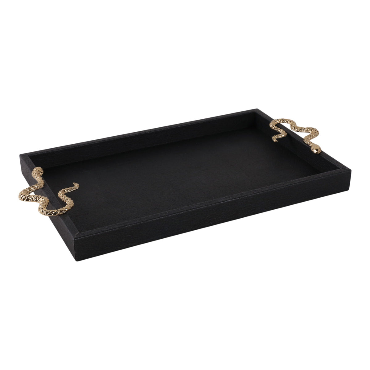 19" x 12" Faux Leather Snake Tray - Black / Gold