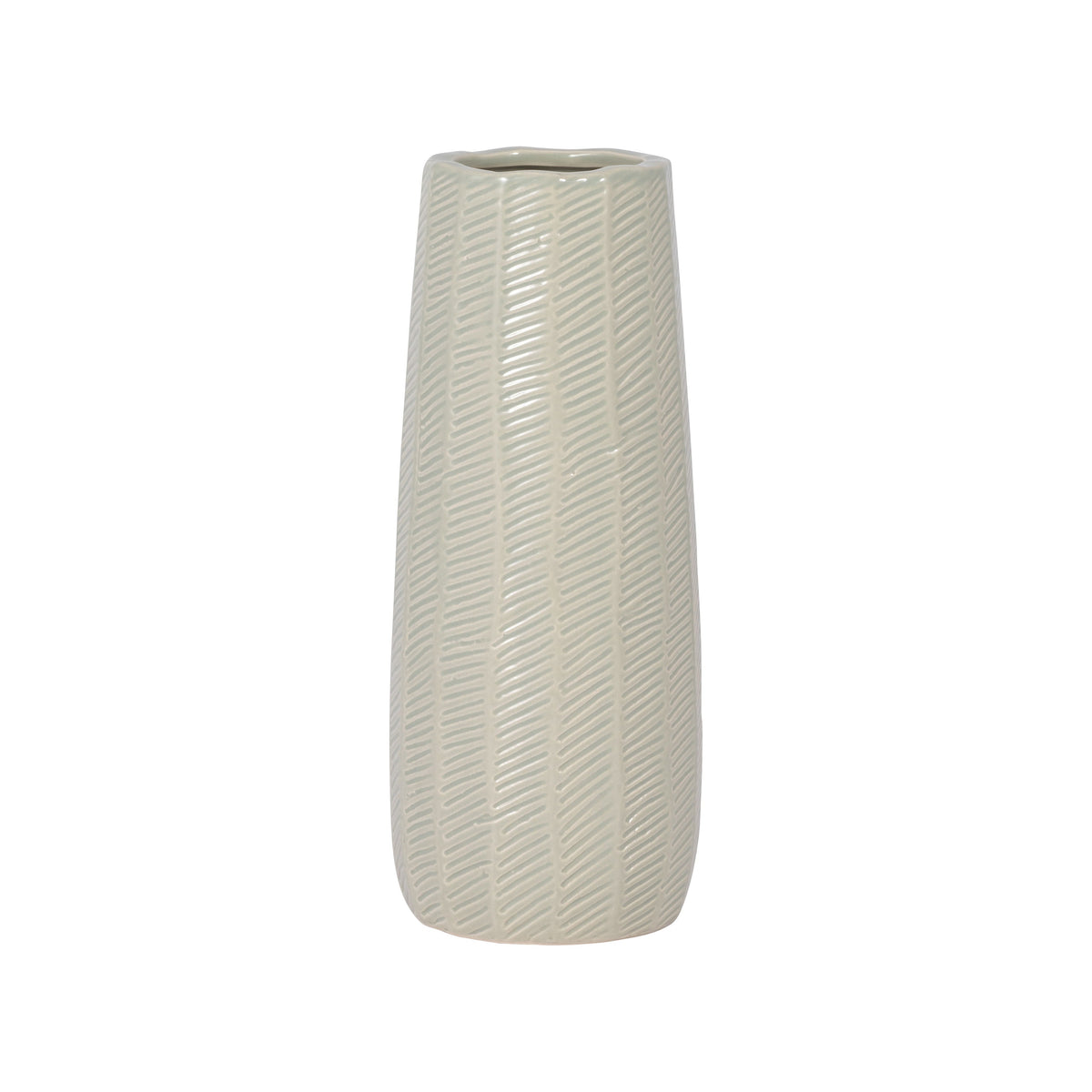 Ceramic 12" Etched Lines Cylinder Vase - Cucumber