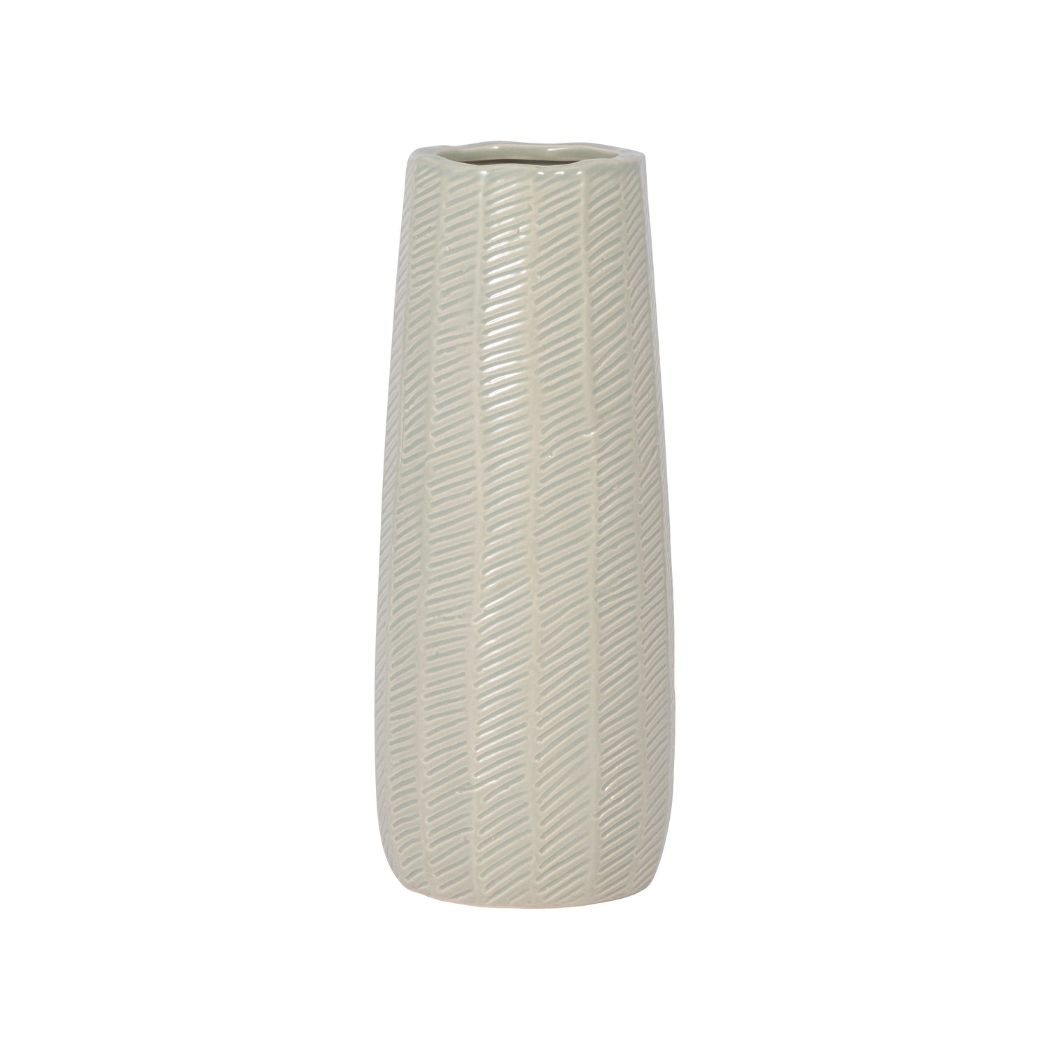 Ceramic 12" Etched Lines Cylinder Vase - Cucumber
