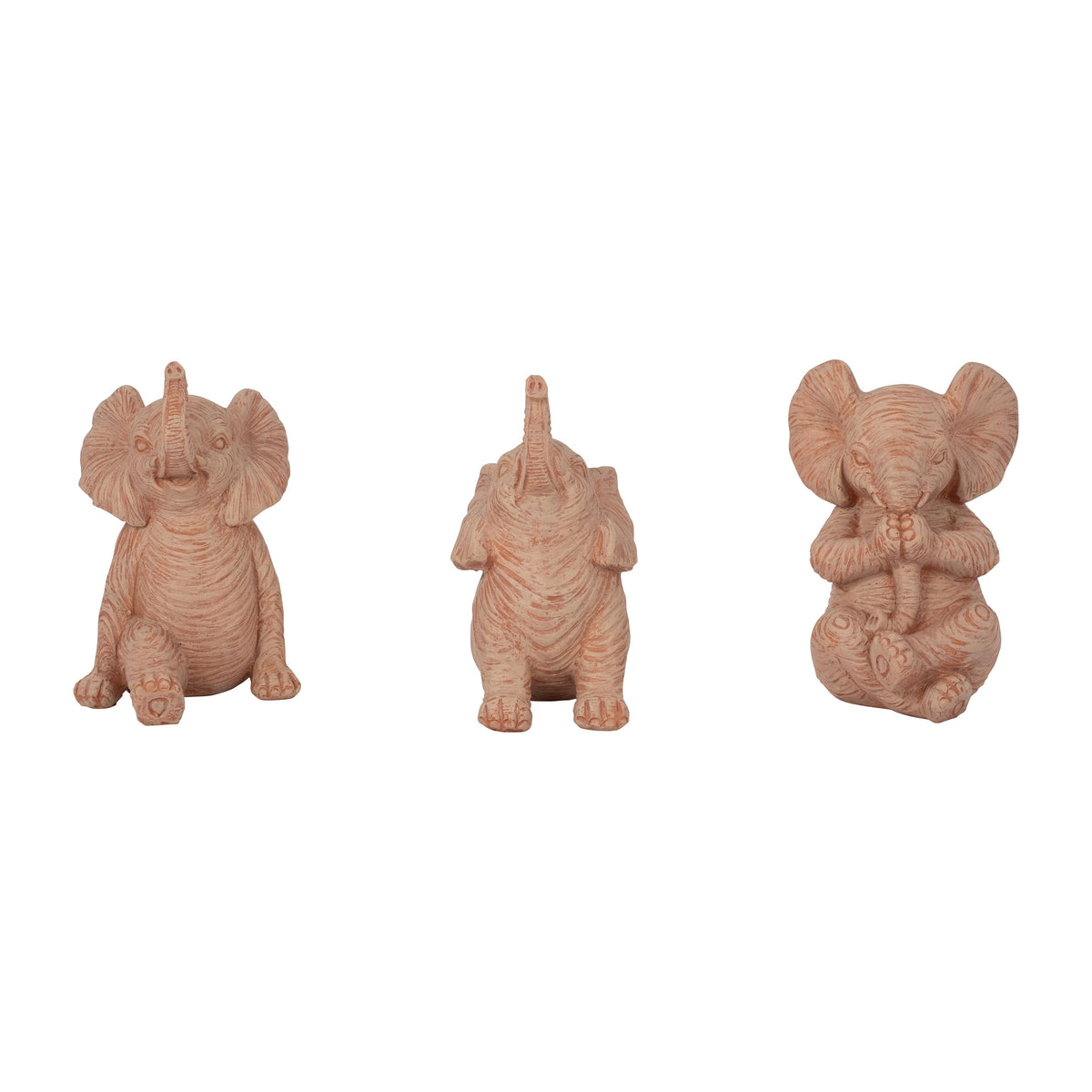 Resin Stone Look Yoga Elephant 6" (Set of 3) - Natural