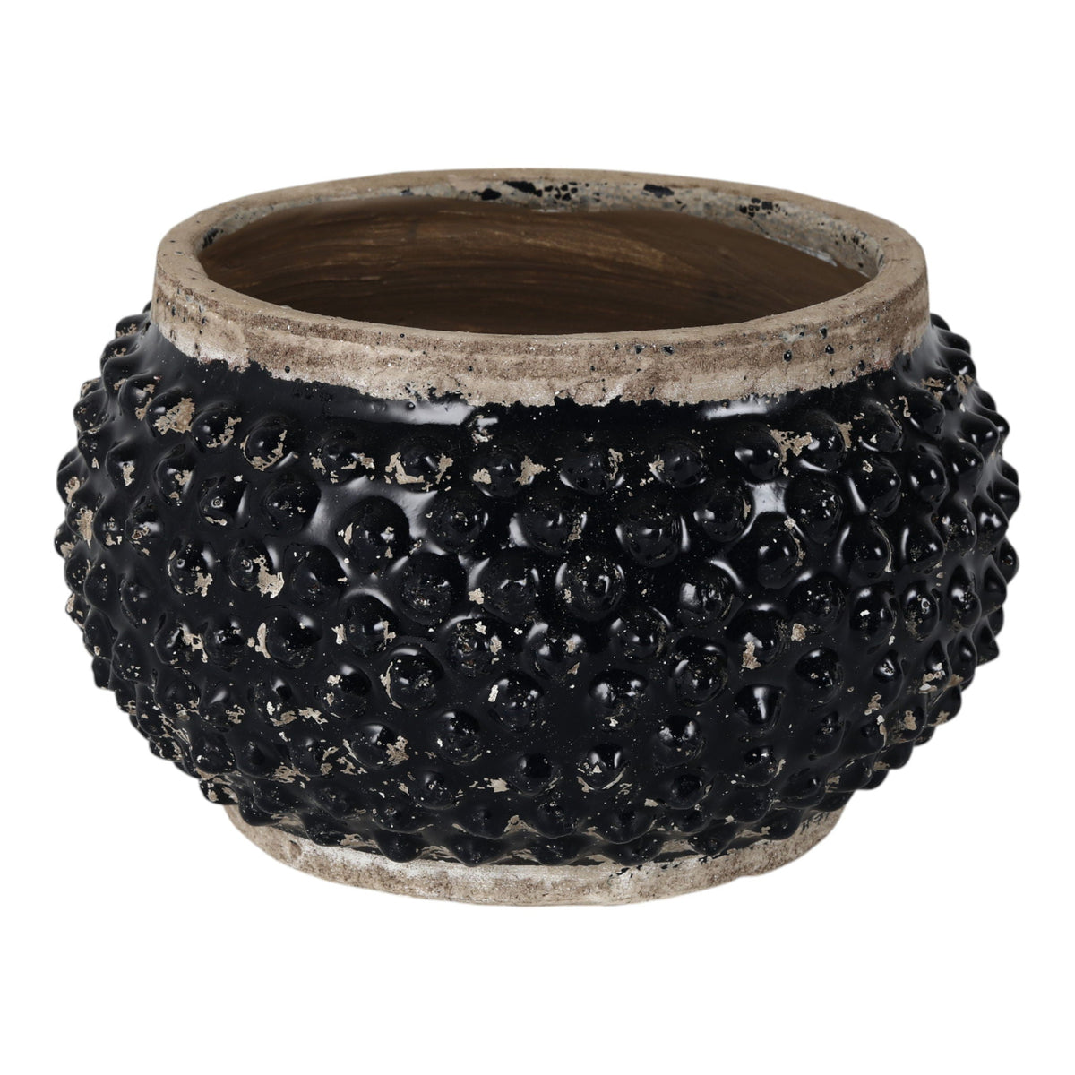 12" x 7" Round Bubble Planter - Black / Brown