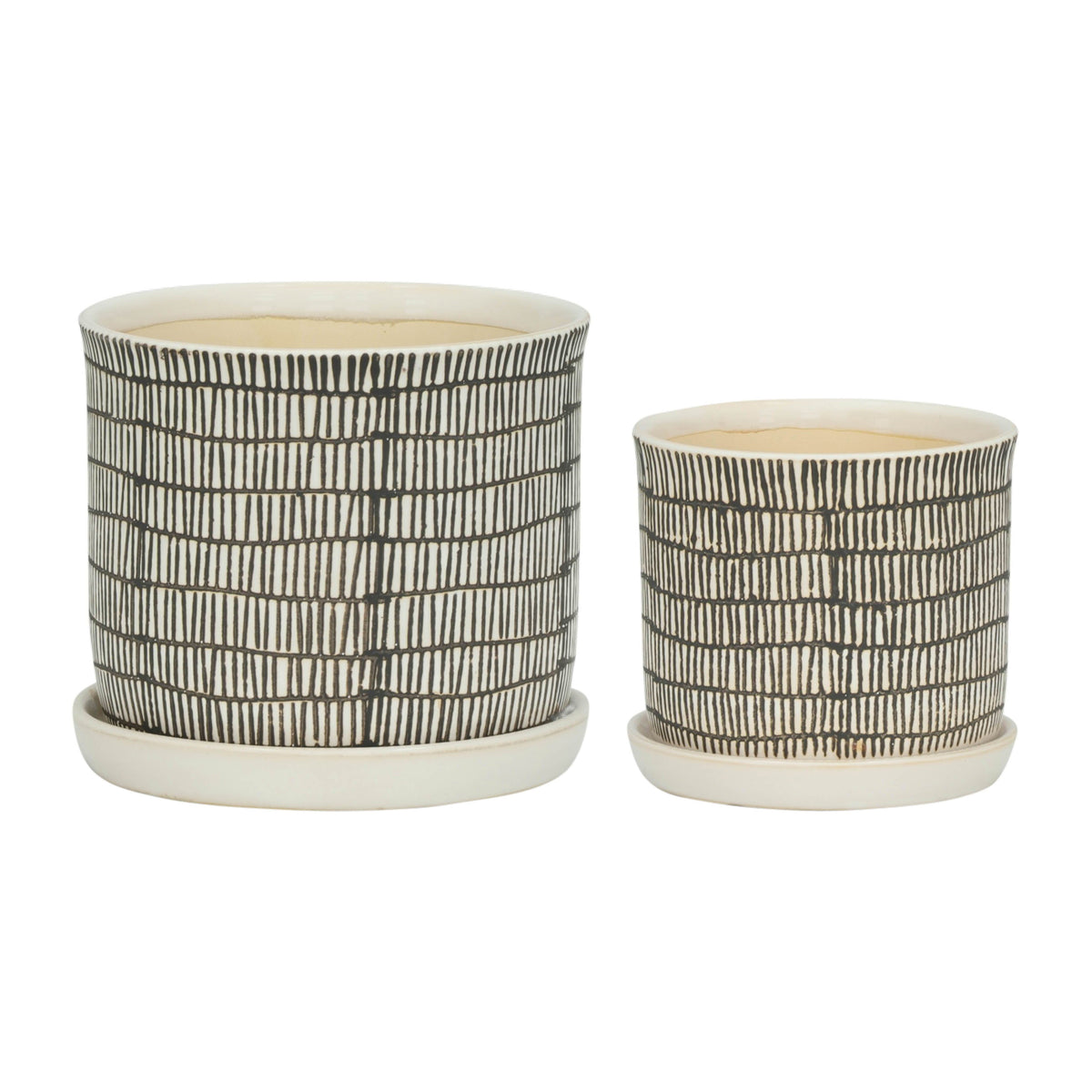 Ceramic Planter With Saucer 6 / 8" (Set of 2) - Beige / Brown