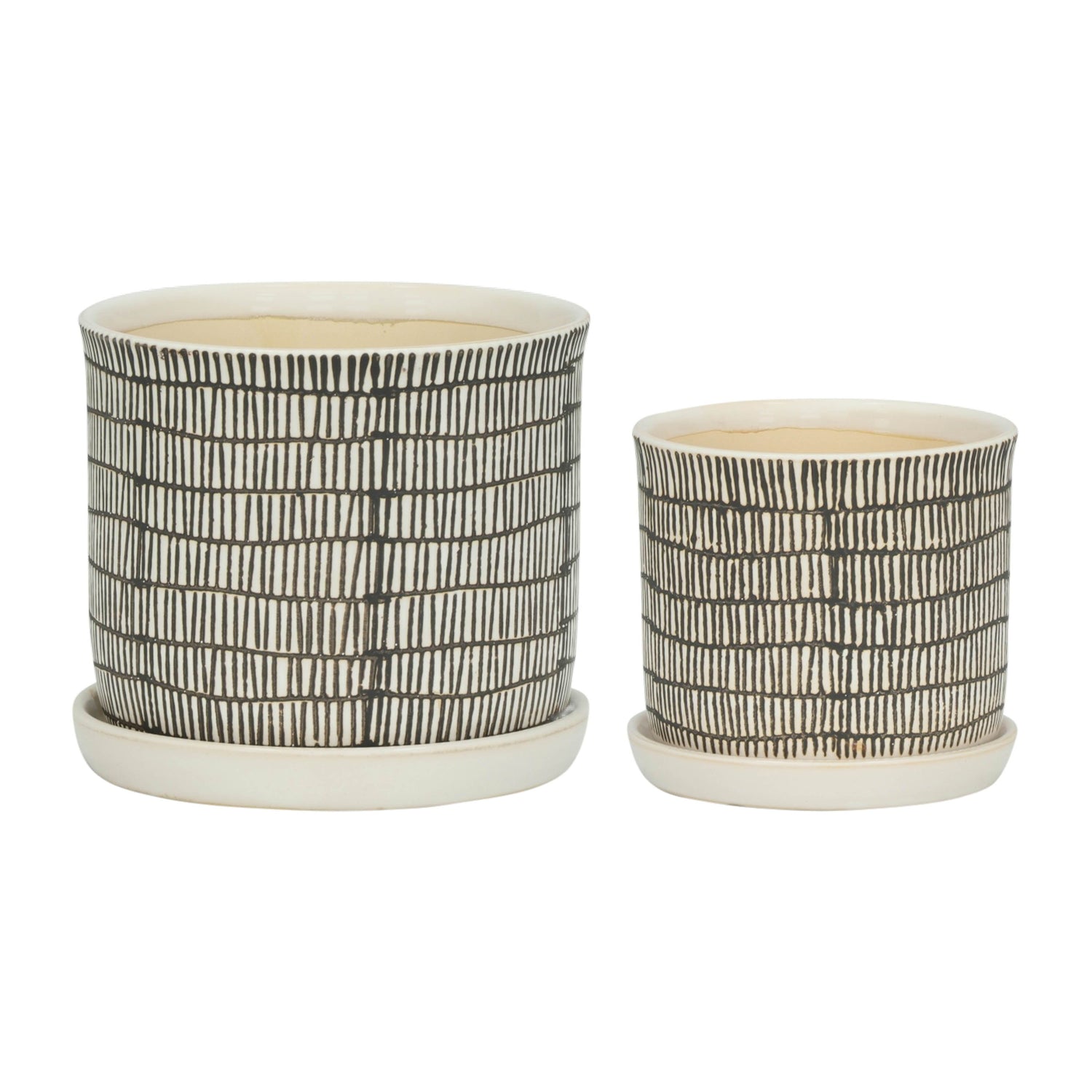 Ceramic Planter With Saucer 6 / 8" (Set of 2) - Beige / Brown