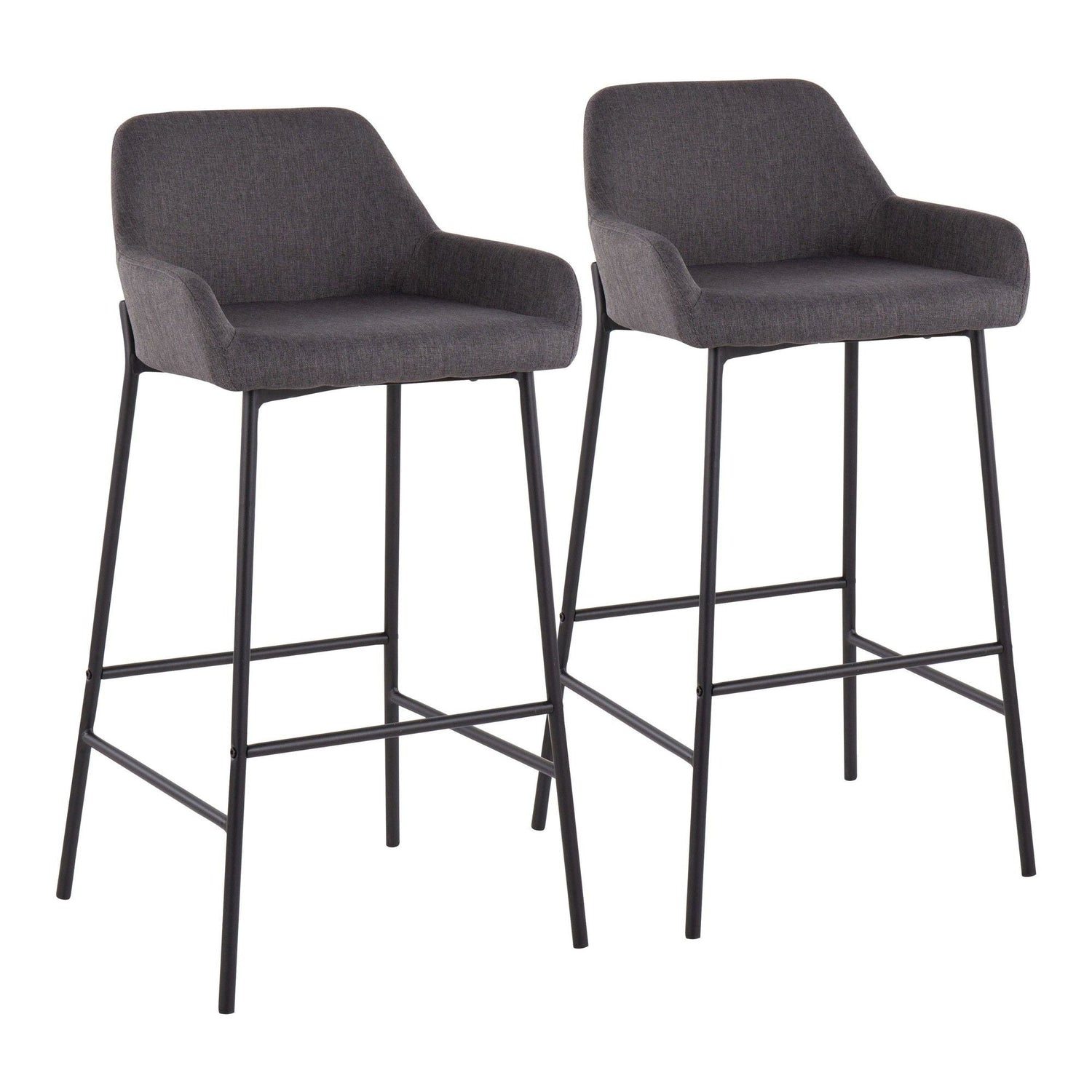 Daniella - Fixed-Height Bar Stool (Set of 2) - Black Metal And Charcoal Fabric