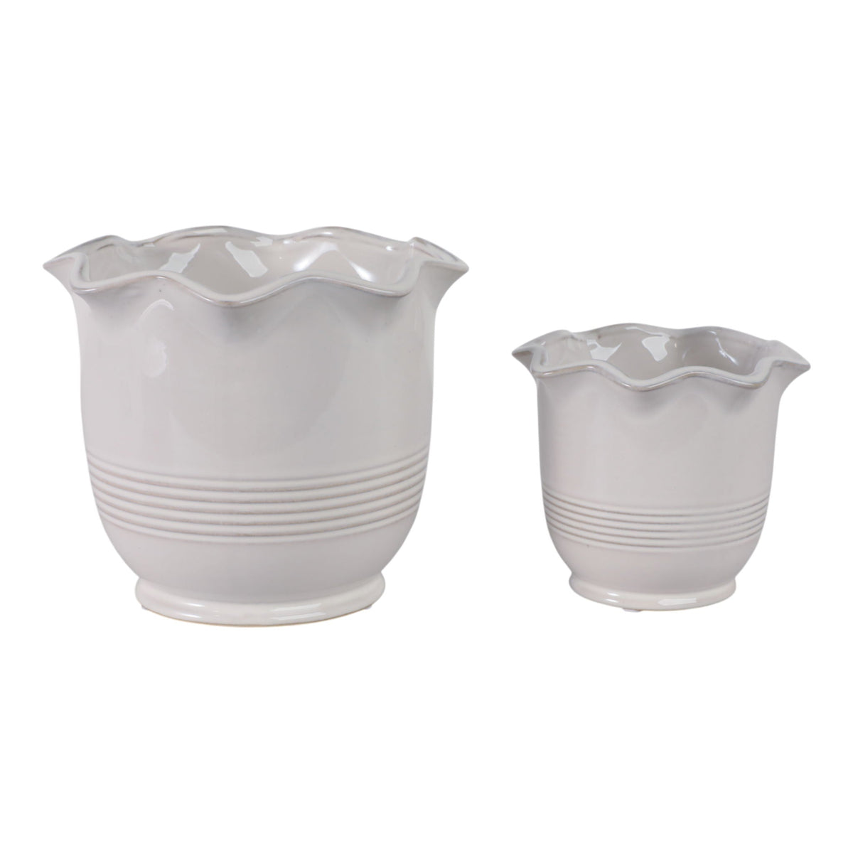 6" / 8" Fluted Planters (Set of 2) - Ivory