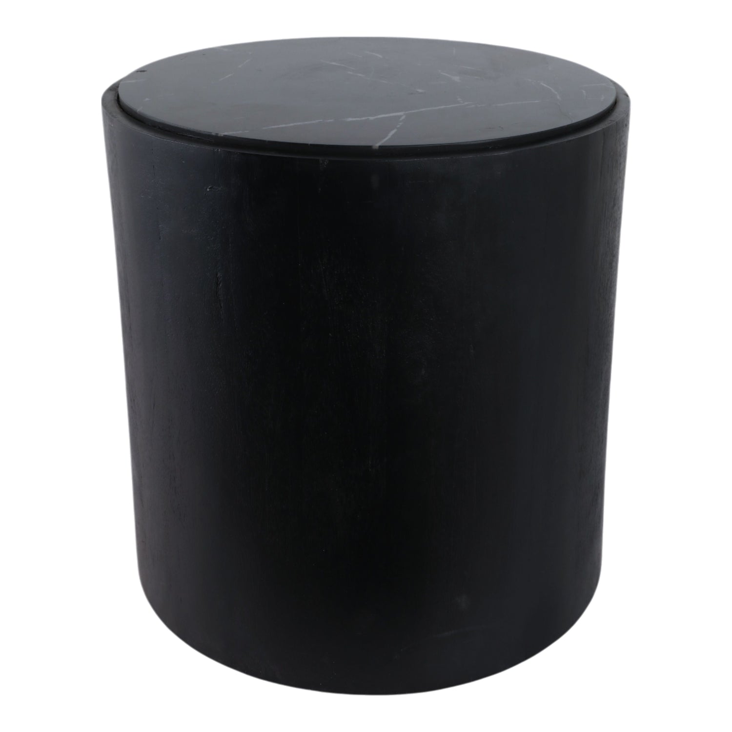 Marble Inlay Round Accent Table - Black / Gray