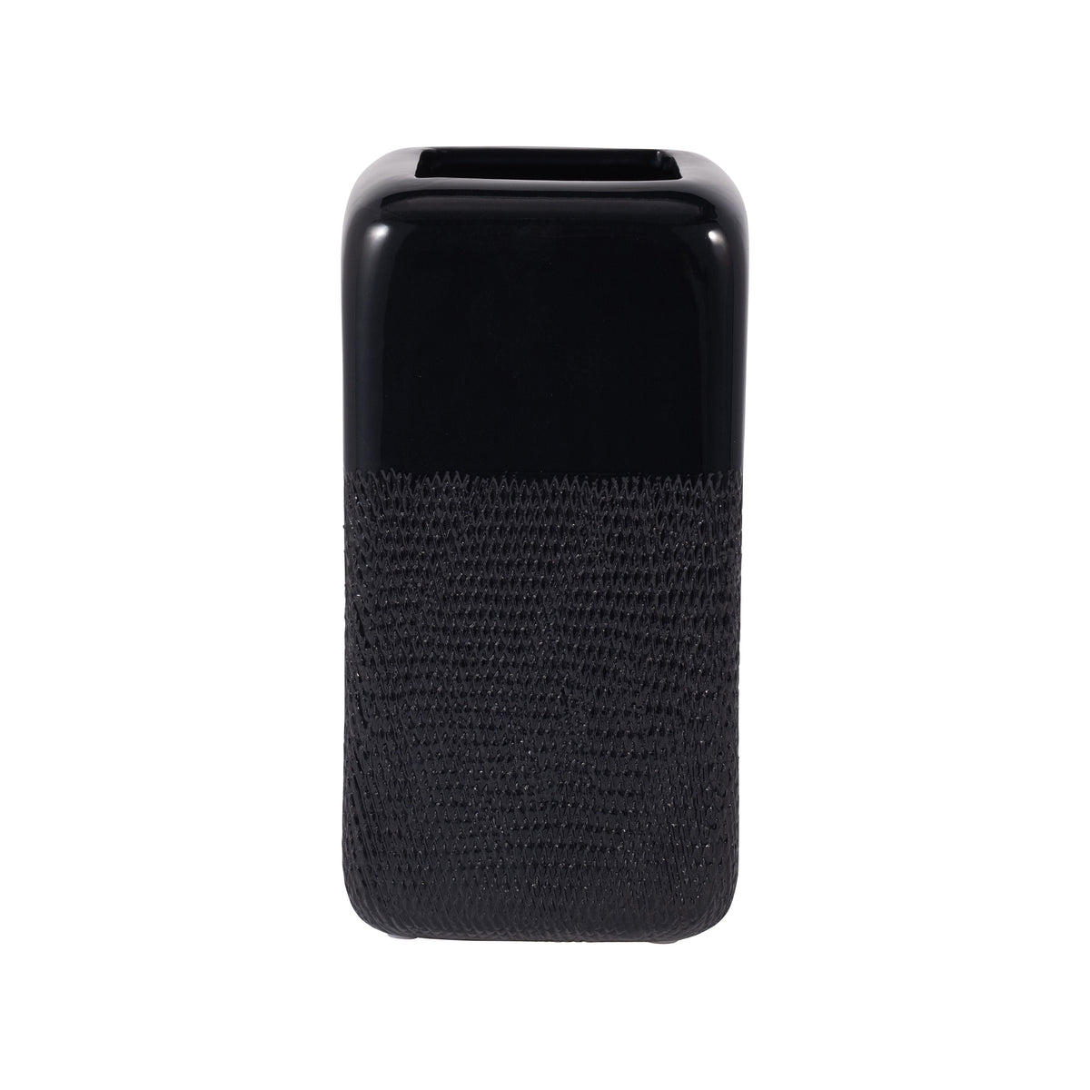 Ceramic 10" Squared Grooved Vase - Black