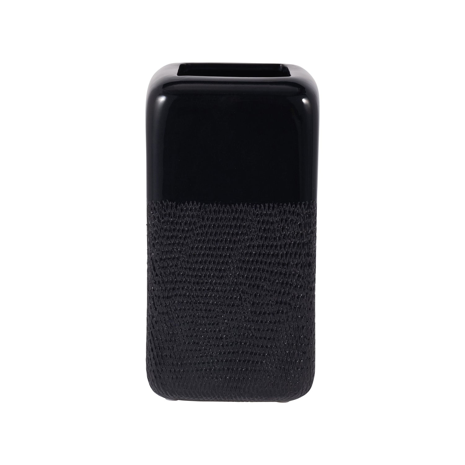 Ceramic 10" Squared Grooved Vase - Black