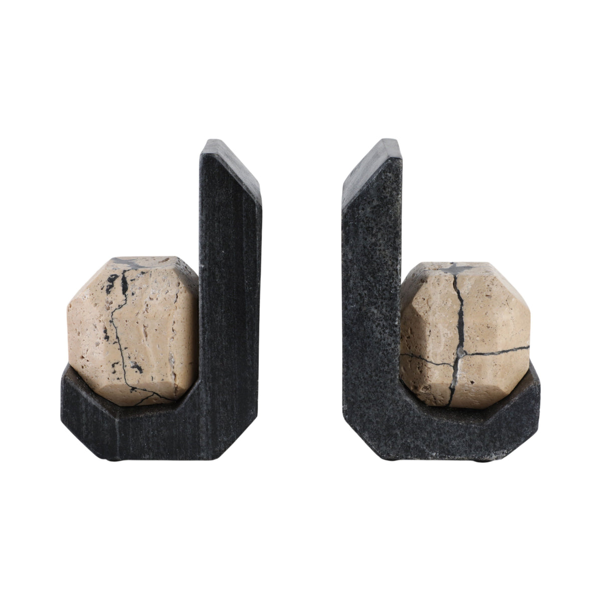 Gorda Crackle Travertine And Marble Bookend (Set of 2) - Black