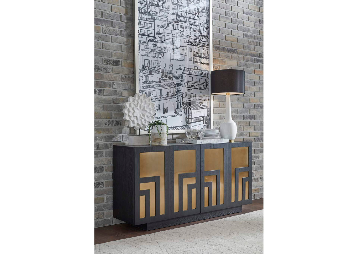 MPMV78 Doheny Wood And Metal Two Door Sideboard In Black And Brass