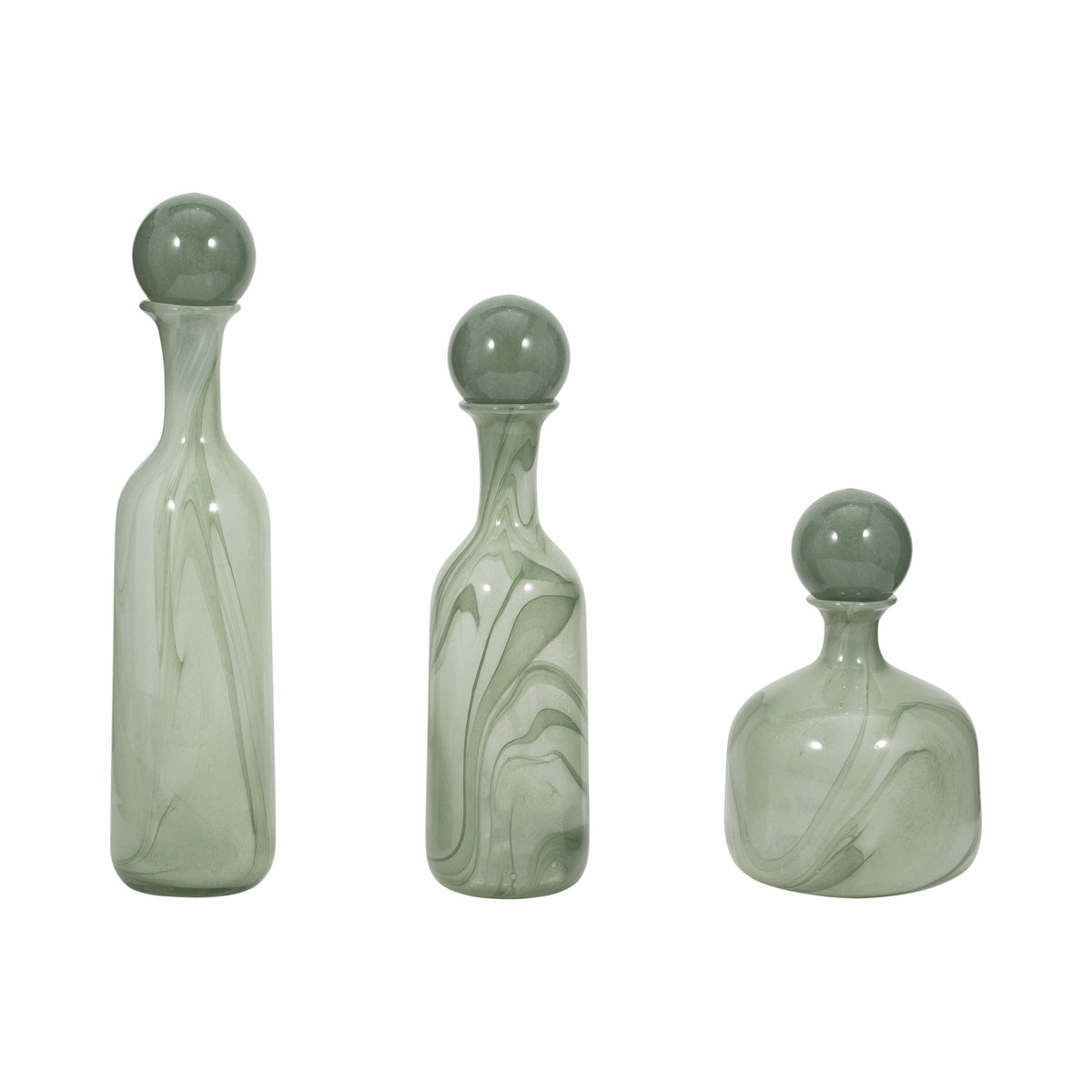 12" / 17" / 19" Verena Lidded Glass Bottles (Set of 3) - Green